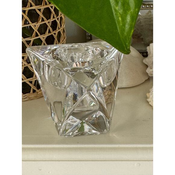 Orrefors Crystal Multi-Faceted Triangle Tealight Candle Holder - Picture 8 of 11